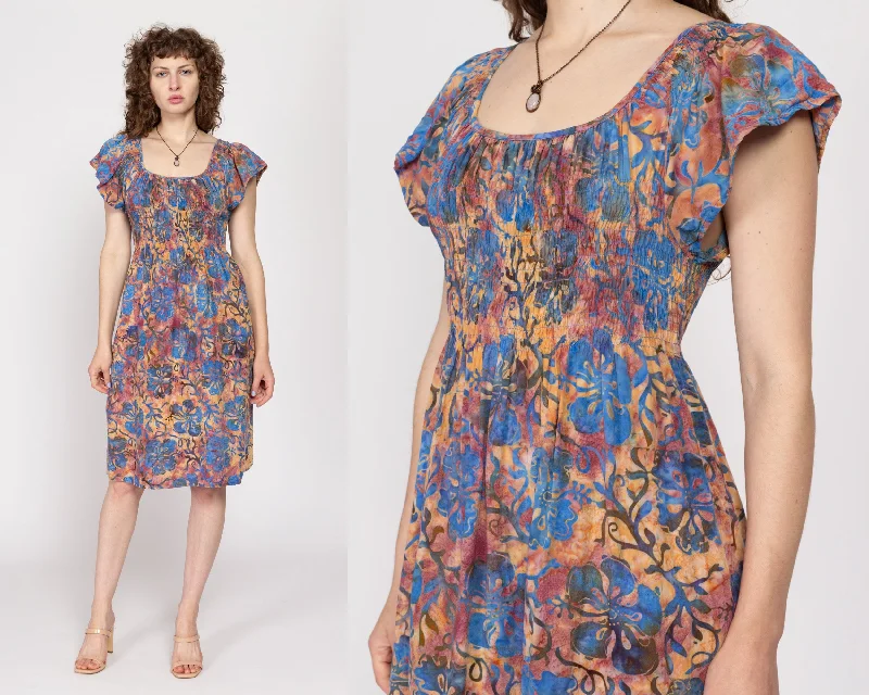 Large 90s Boho Batik Floral Midi Dress