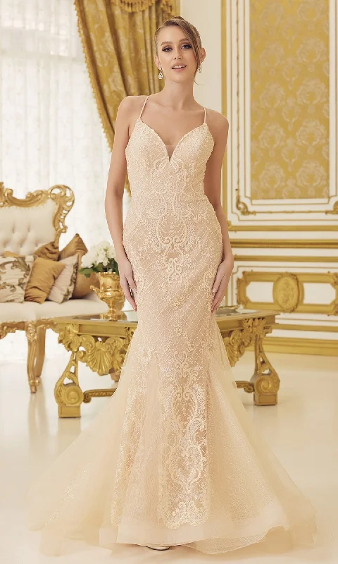 Champagne Long Lace Mermaid Formal Dress