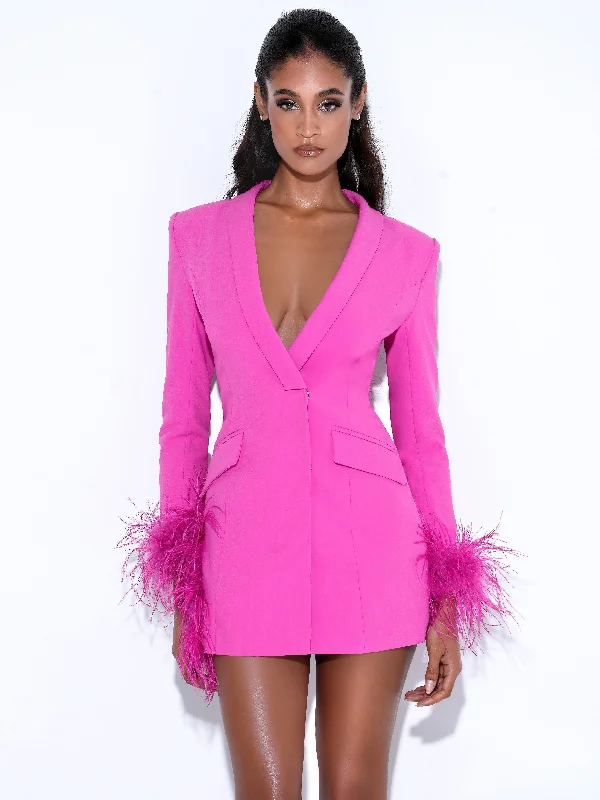 Madeline Fuchsia Feather Trim Blazer Dress