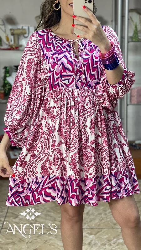 Magenta Paisley Mini Dress