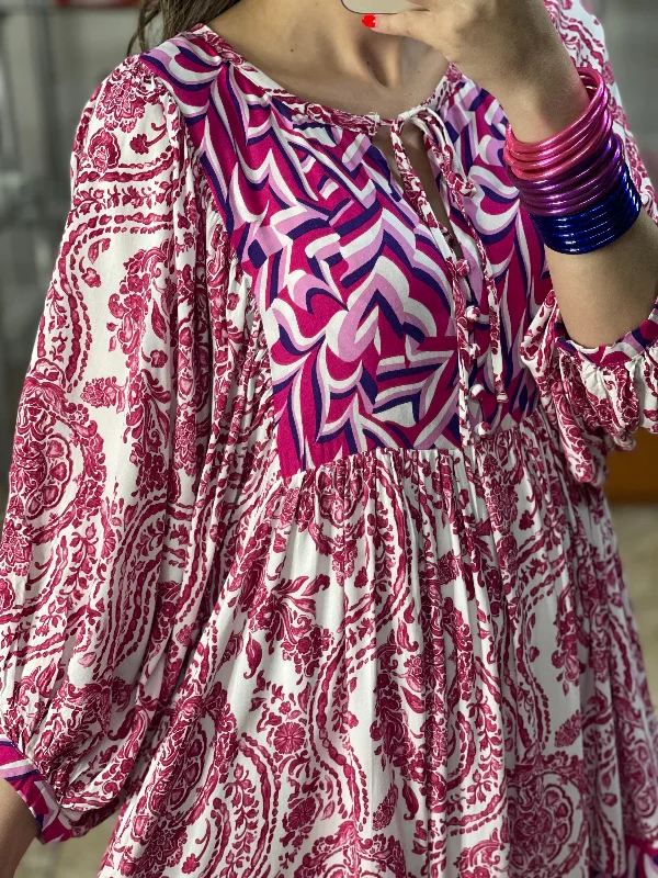 Magenta Paisley Mini Dress