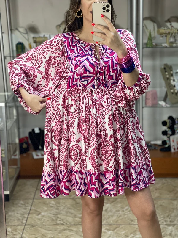 Magenta Paisley Mini Dress