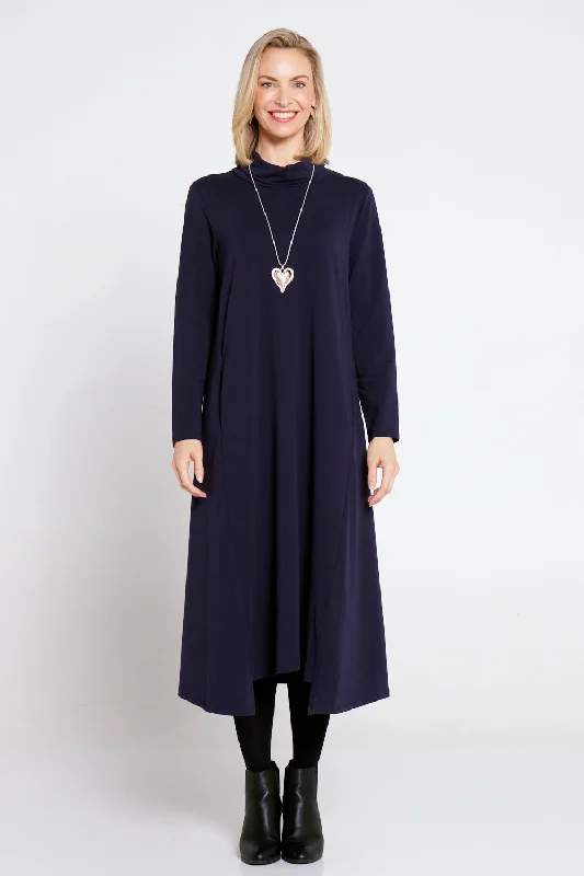 Margie Cowl Pocket Dress - Navy