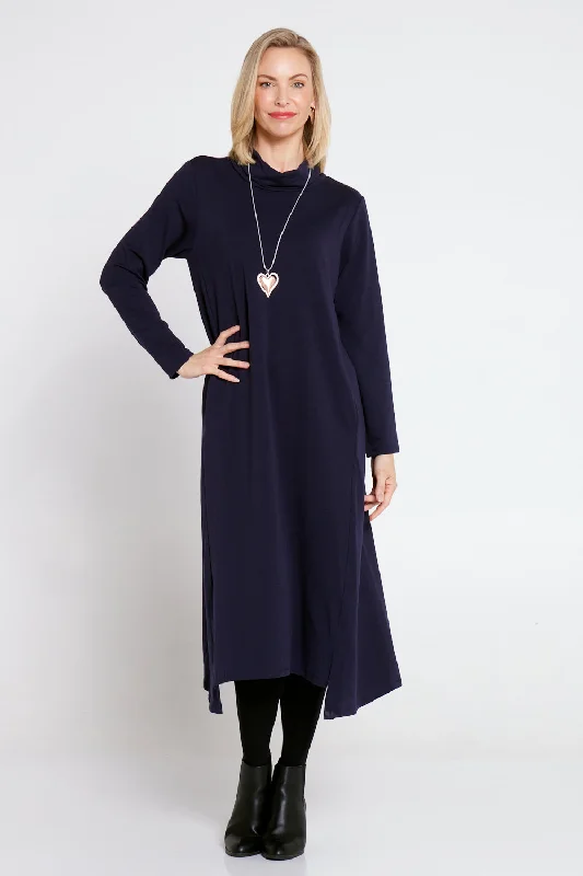 Margie Cowl Pocket Dress - Navy