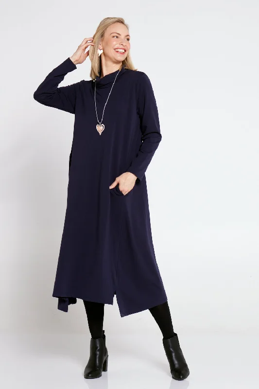 Margie Cowl Pocket Dress - Navy