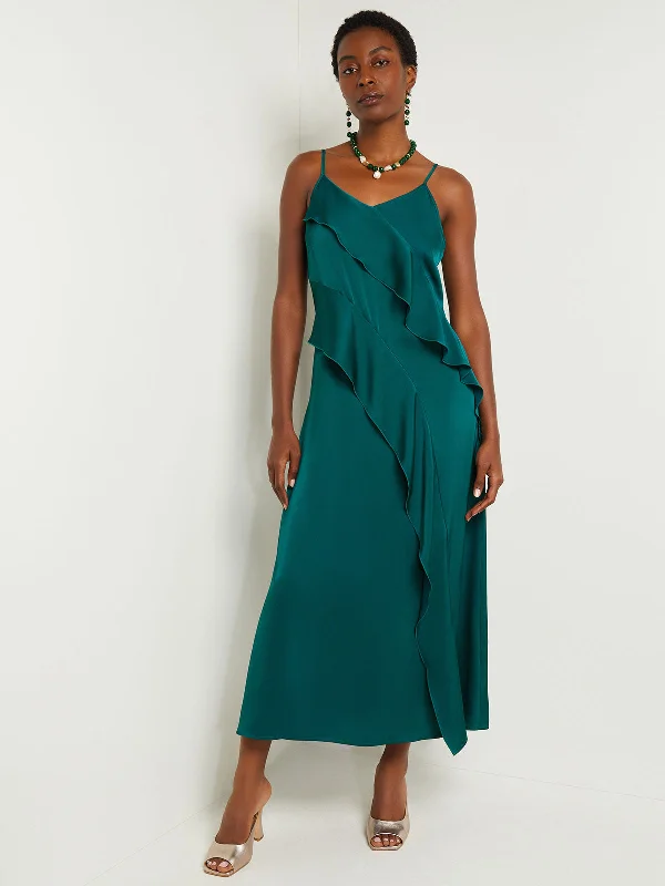 Maxi A-Line Dress - Ruffled Crepe De Chine