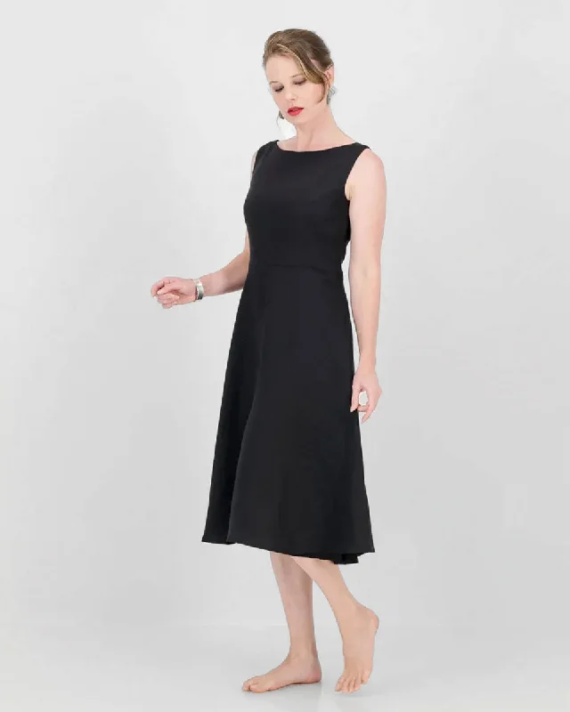 mpilo linen boatneck dress - black