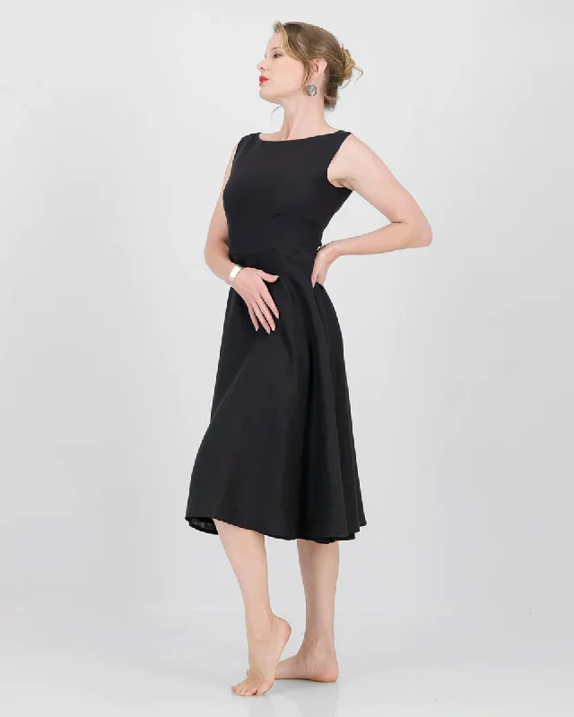 mpilo linen boatneck dress - black