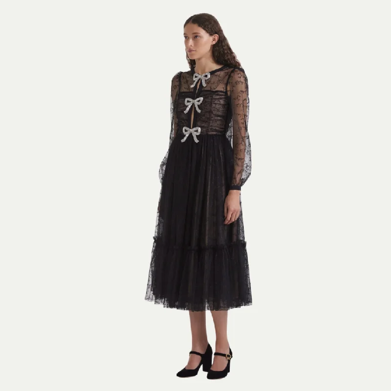 Saloni Camille Tulle Dress - Black/Bugle Bows