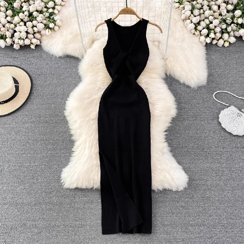 Sexy Style Tight Sleeveless Knitted Hip Dress      S3917