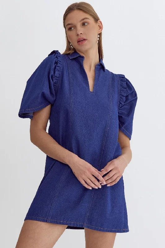 Short Sleeve Mini Denim Dress