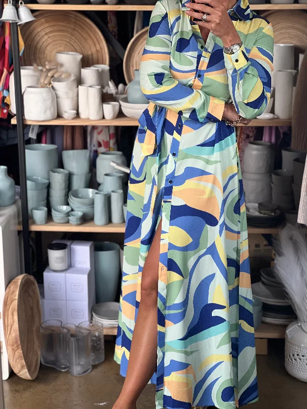 Sorrento Sunsets Maxi Shirt Dress