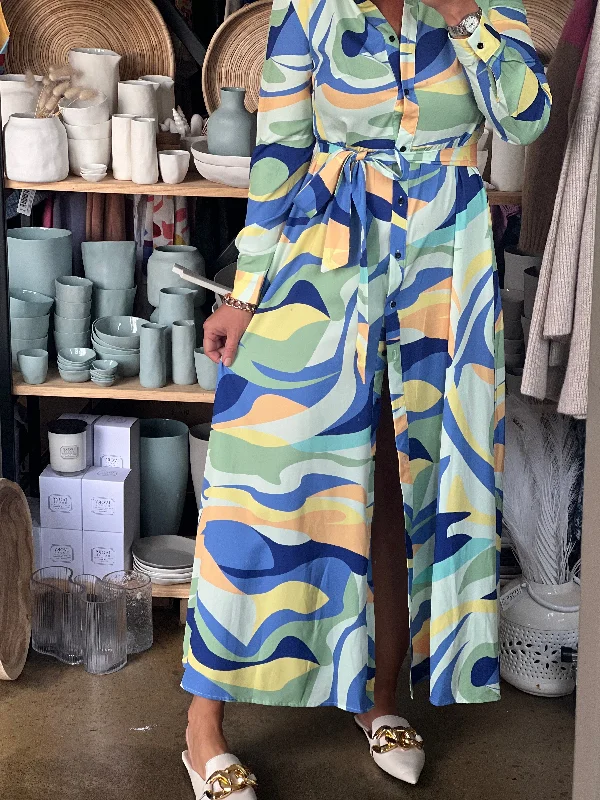 Sorrento Sunsets Maxi Shirt Dress