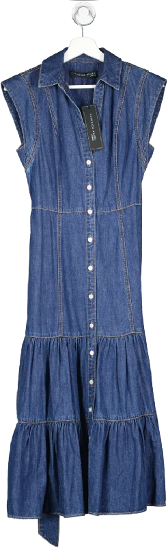 Veronica Beard Blue Arnetta denim tiered midi Dress UK 8