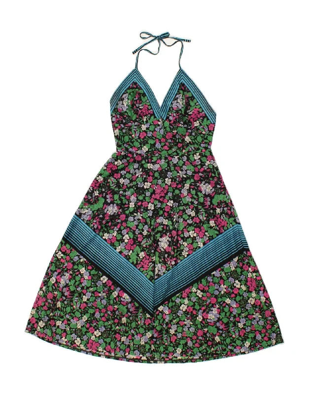 VINTAGE Womens Graphic Halter Dress UK 8 Small Multicoloured Floral