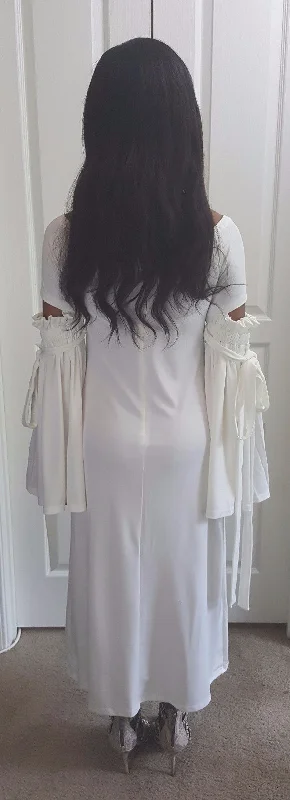 White Off Shoulder Drop Tie Sleeve Dress