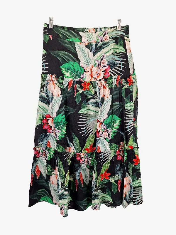 Witchery Tiered Tropical Summer Midi Skirt Size 8