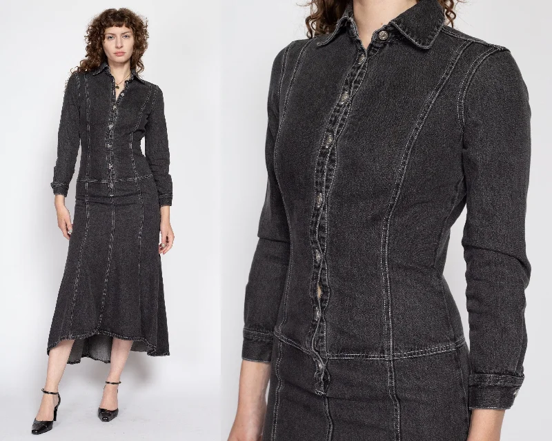 XS 90s Black Denim Maxi Dress